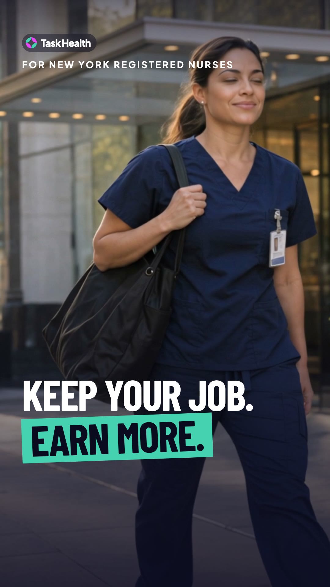 English vertical video: keep your job, earn more with Task Health